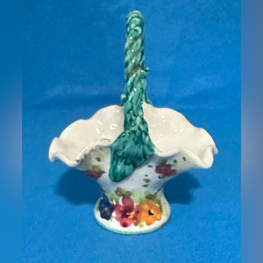 Small Vintage Floral Ceramic Basket with Handle